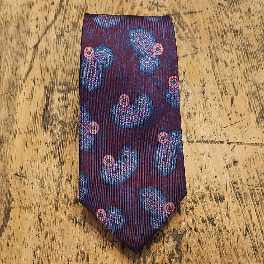 LIBERTY OF LONDON Vintage Maroon & Blue Silk Paisley Tie Classic Preppy Academia